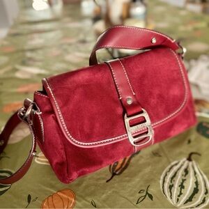 Tommy Hilfiger Maroon Suede Holiday Shoulder Purse